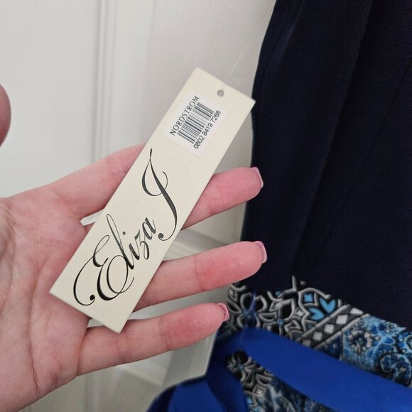 Eliza J Blue Geometric One Shoulder Maxi Dress Size 14 NWT - Picture 7 of 11